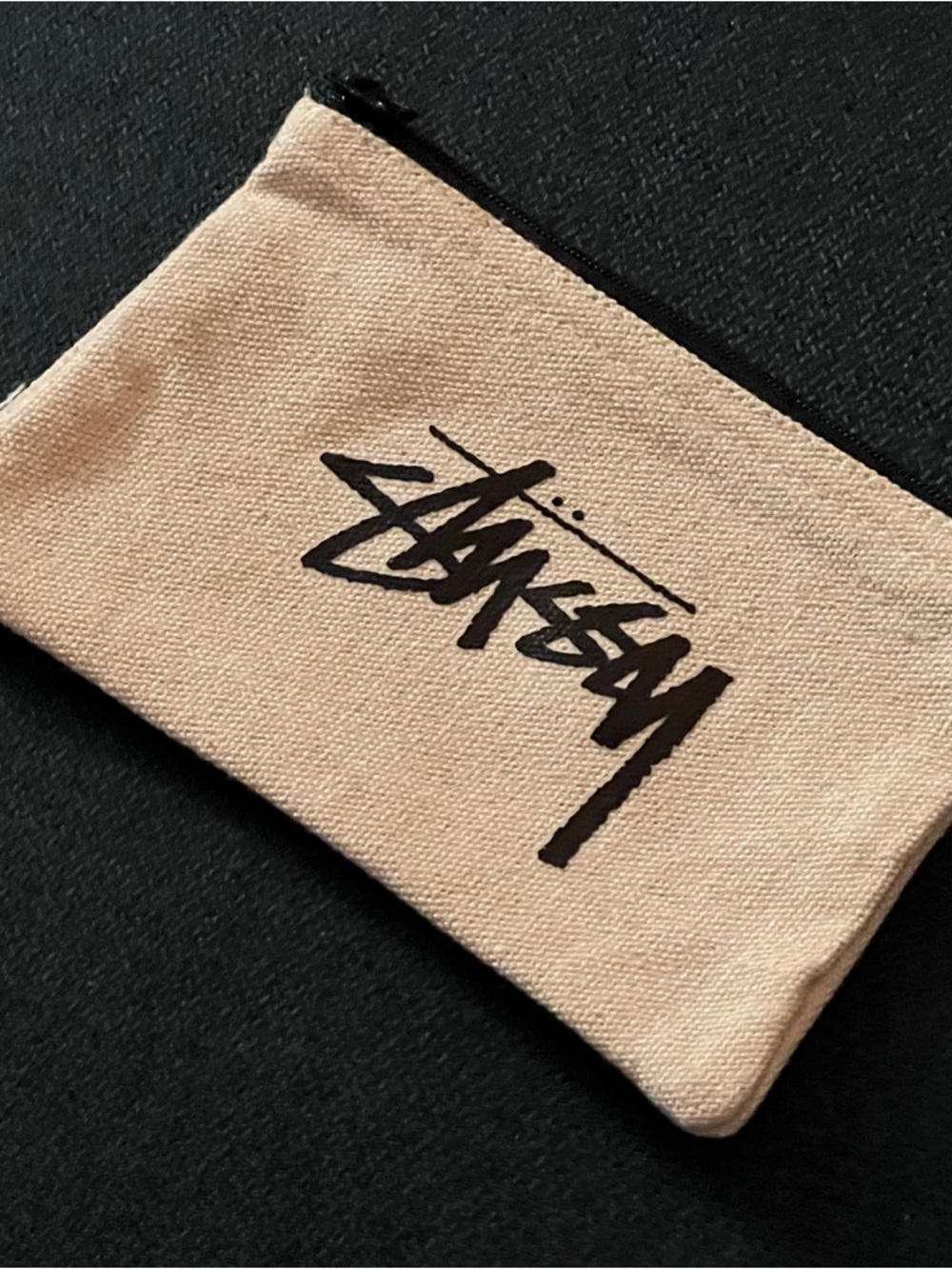 Stussy Canvas Zip Pouch with Black Logo and Black Trim